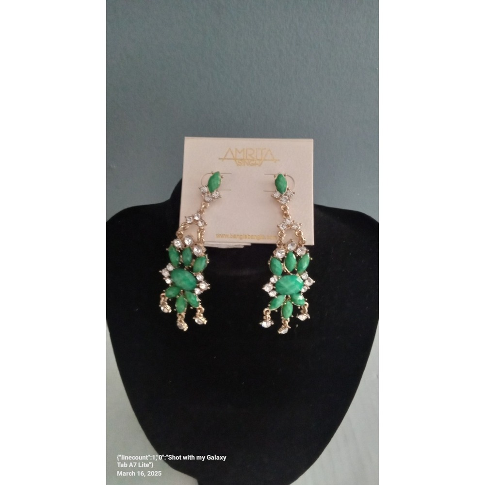 Amrita Singh Dangle Earrings Green‎ Stone Rhinestone Statement Jewelry